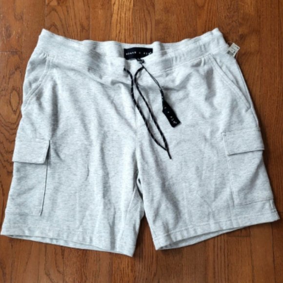 Edgar + Ash Shorts Edgar Ash Mens Grey Fleece Cargo Shorts Size Xl